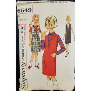 Simplicity 1960s Girls' Jumper and Blouse Pattern Size 10 #5549 Vintage